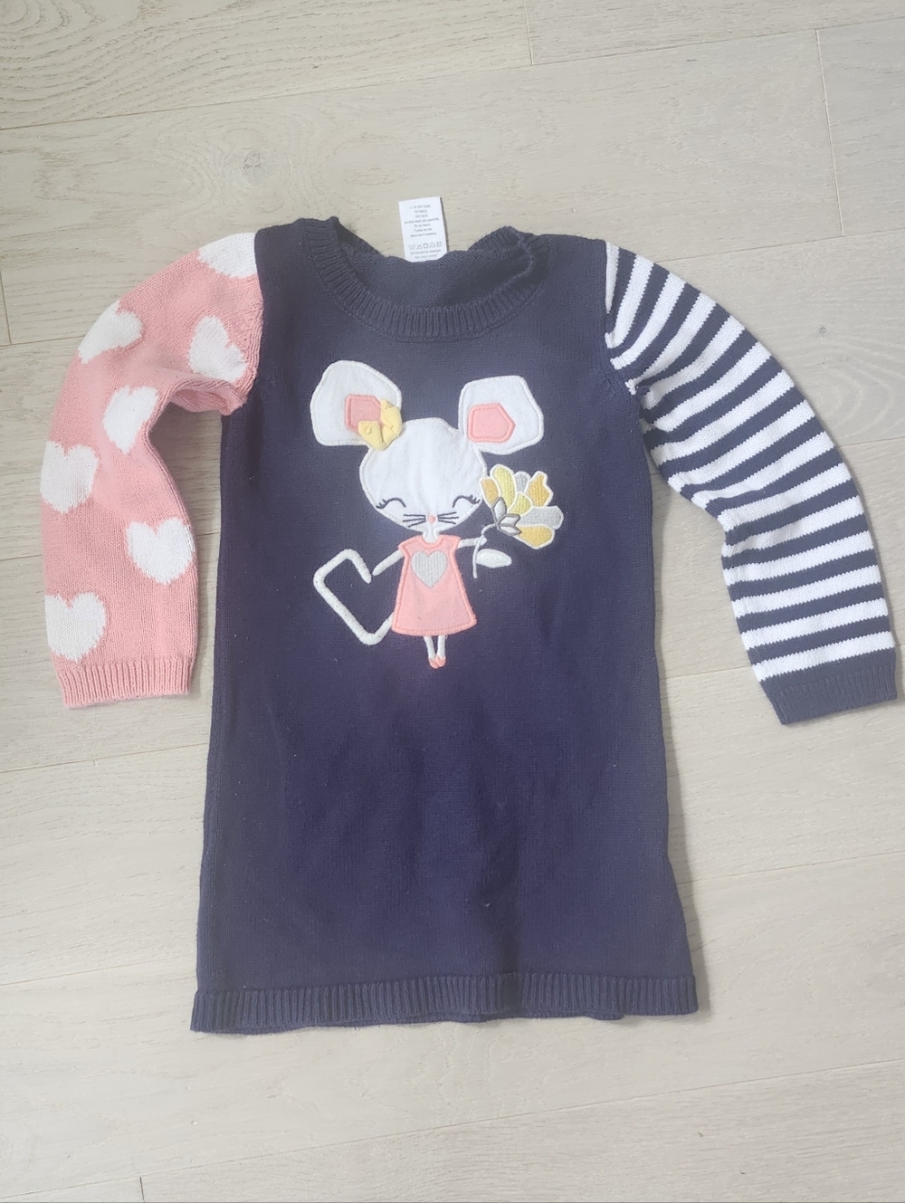 Gymboree Mouse Navy Pink Knit Long Sleeve Dress 2T